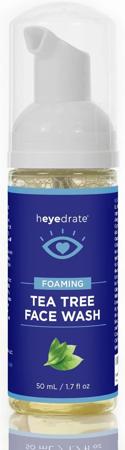 Heyedrate Foaming Tea Tree Face Wash & Eyelid Cleanser and Lid & Lash Cleanser Spray Bundle - Natural, Organic Cleanser with Aloe Vera - Gentle, Pure Hypochlorous Acid Spray for Eye Irritation (1oz.)