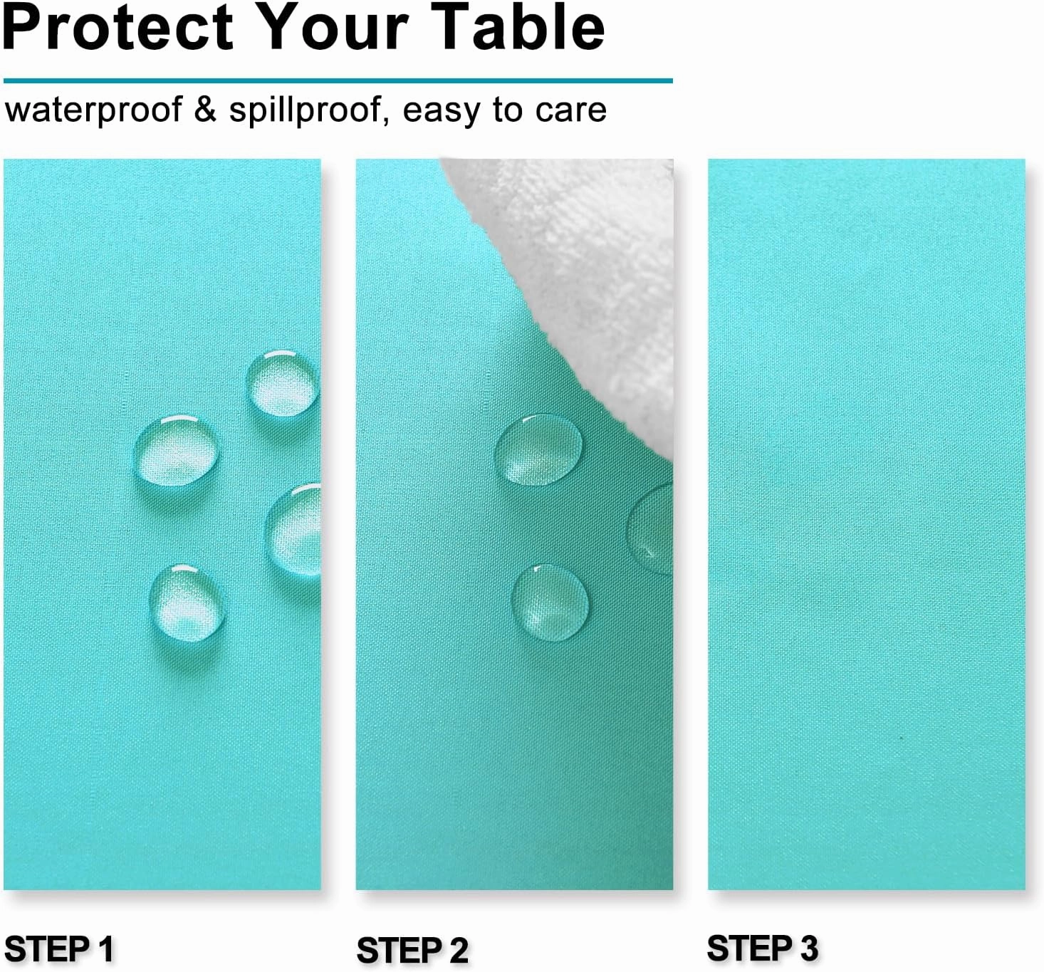 Hiasan 2 Pieces Solid Rectangle Tablecloth - Waterproof and Spillproof Washable Polyester Fabric Table Cloth for Kitchen and Dining Room, Aqua, 54 x 108 Inch