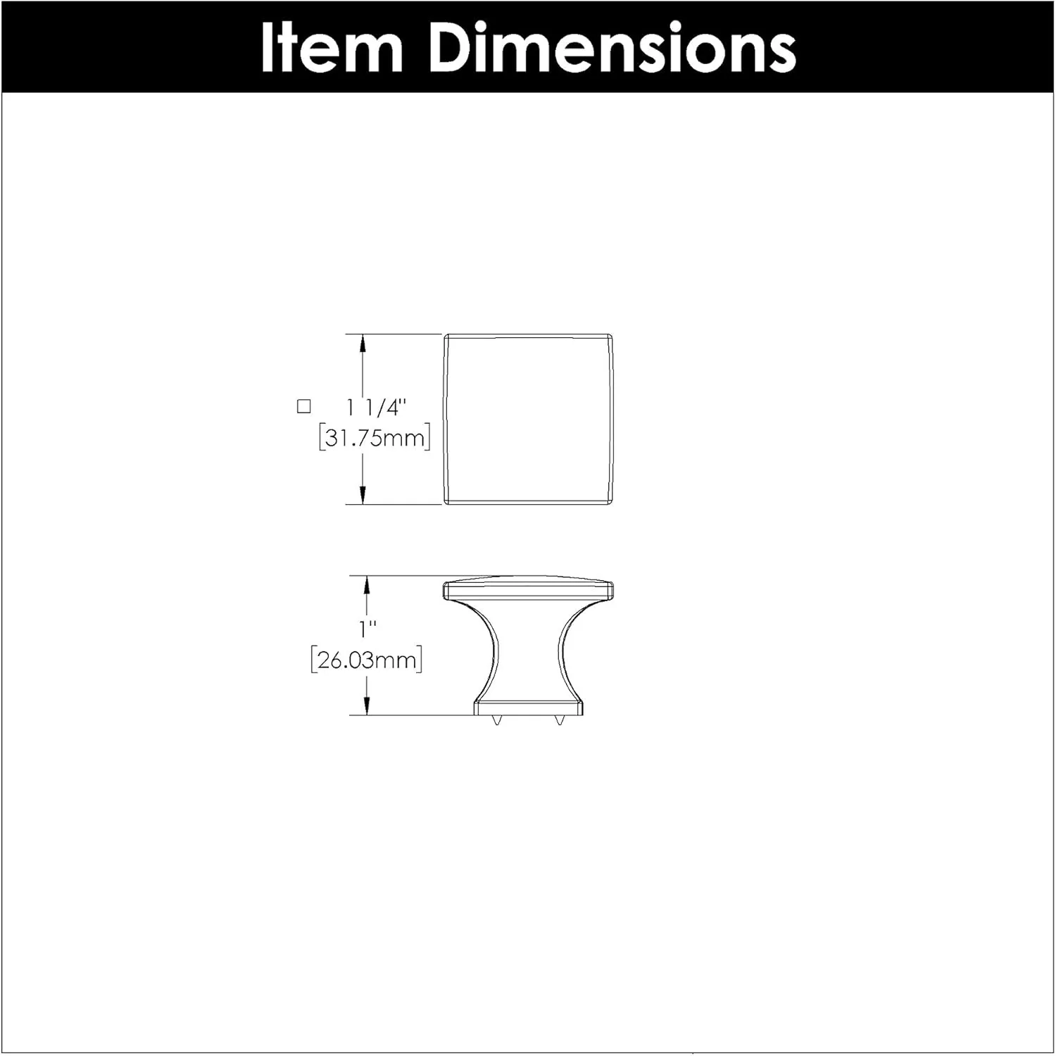 Hickory Hardware Studio Collection Knob 1-1/4 Inch Square Matte Black Finish (10 Pack)