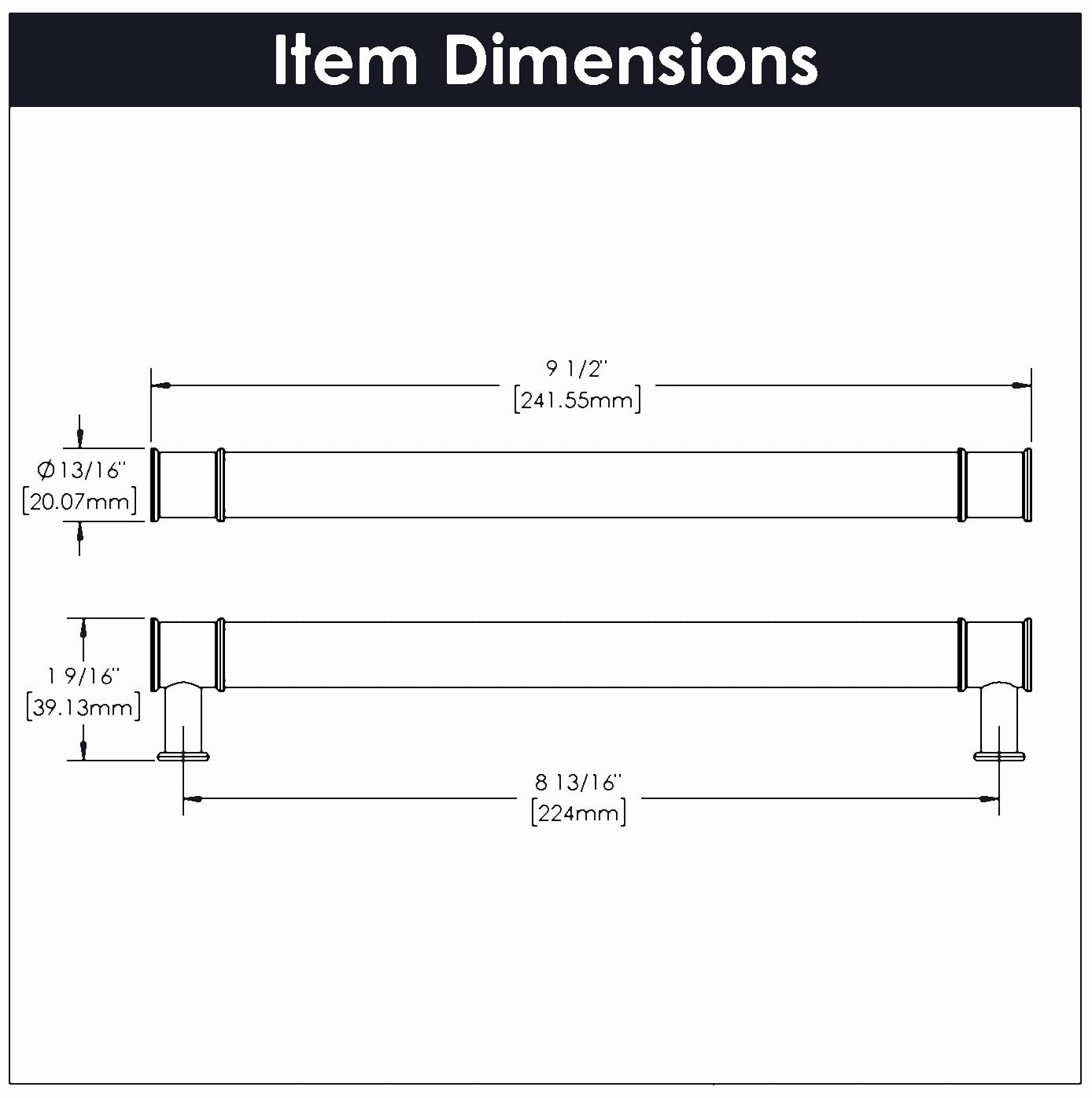 Hickory Hardware 1 Pack Solid Core Kitchen Cabinet Pulls, Luxury Cabinet Handles, Doors & Dresser Drawers, 8-13/16 Inch (224mm) Hole Center, Crysacrylic with Matte Black, Midway Collection