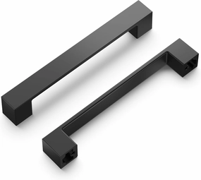 Hickory Hardware Heritage 10 Pack Square Cabinet Pulls, Low Profile Handles for Kitchen Cabinet Doors, Dresser Drawers & Bathroom Vanity, 5-1/16 Inch (128mm) Center to Center, Matte Black, 10 Pack