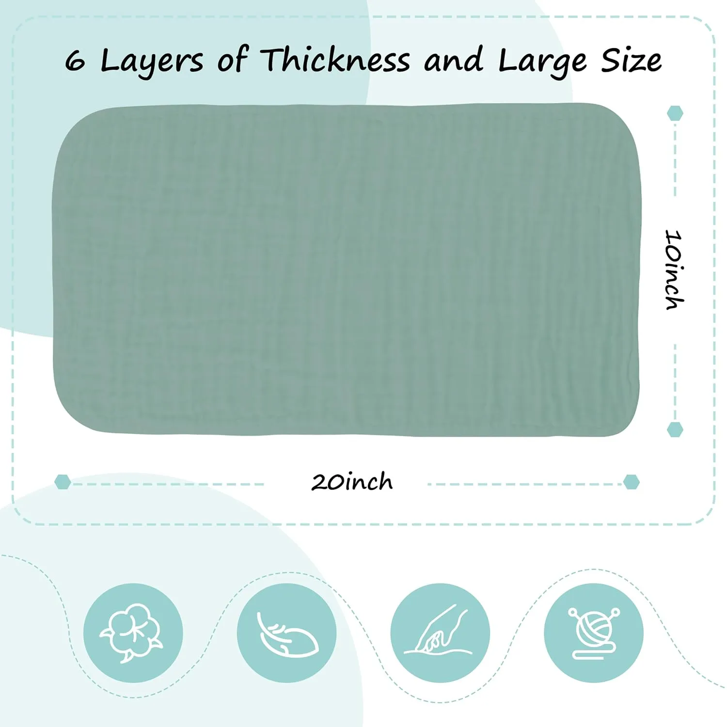 HIPHOP PANDA 10 Pack 6-Layers Muslin Burp Cloths Large - Durable 100% Cotton - Baby Essentials Extra Absorbent and Soft Boys & Girls Rags for Newborn Registry (Green, 20" X10")