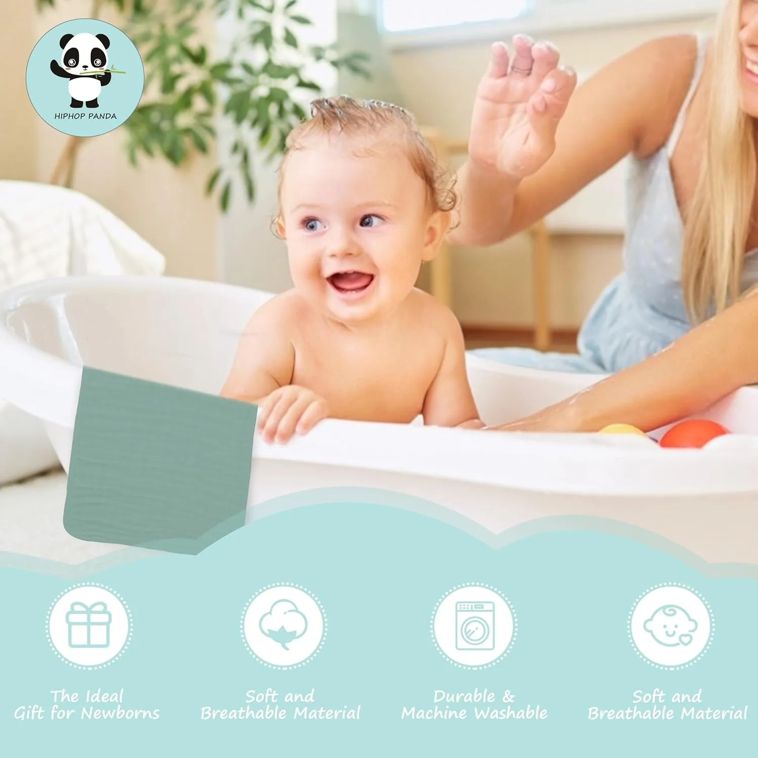 HIPHOP PANDA 10 Pack 6-Layers Muslin Burp Cloths Large - Durable 100% Cotton - Baby Essentials Extra Absorbent and Soft Boys & Girls Rags for Newborn Registry (Green, 20" X10")