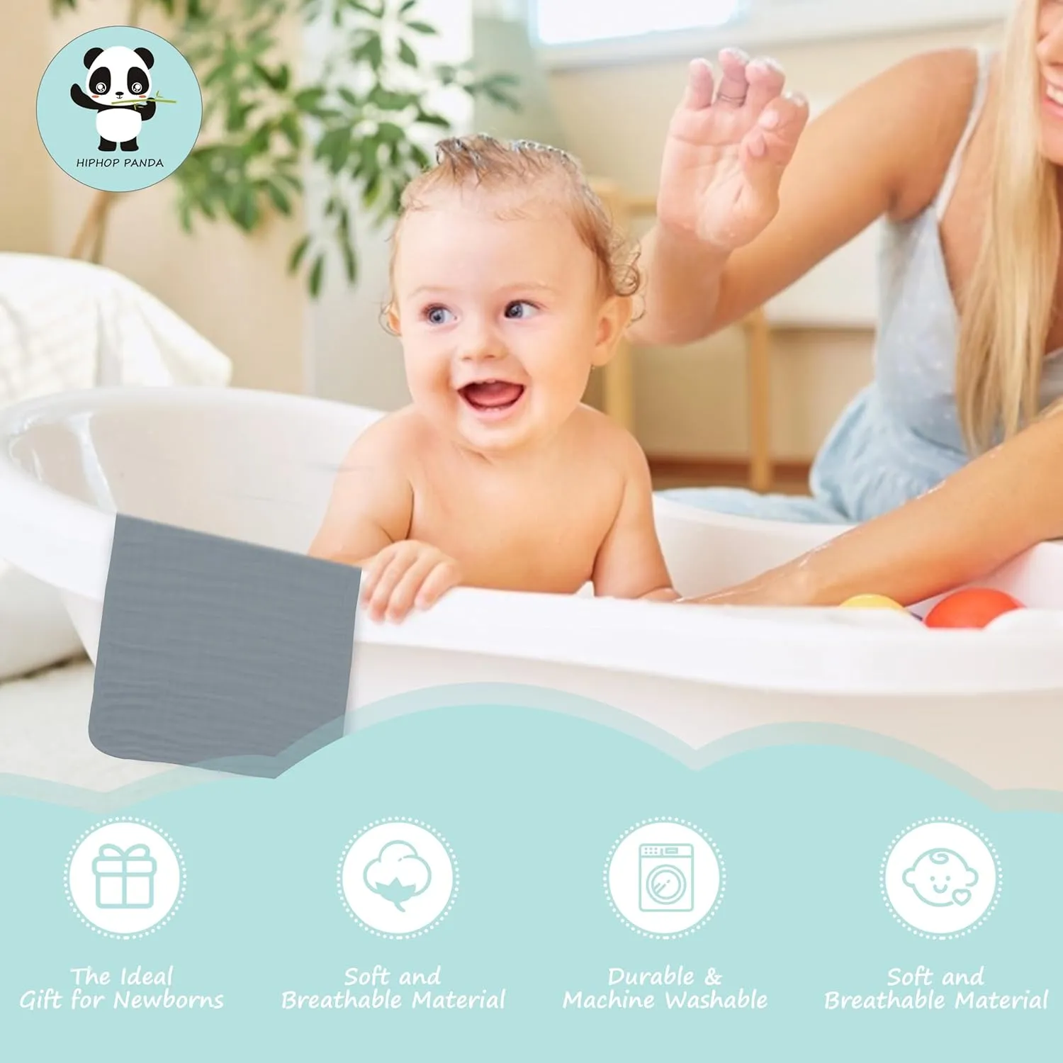 HIPHOP PANDA 10 Pack 6-Layers Muslin Burp Cloths Large - Durable 100% Cotton - Baby Essentials Extra Absorbent and Soft Boys & Girls Rags for Newborn Registry (Grey, 20" X10")