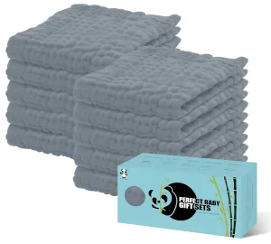 HIPHOP PANDA 10 Pack 6-Layers Muslin Burp Cloths Large - Durable 100% Cotton - Baby Essentials Extra Absorbent and Soft Boys & Girls Rags for Newborn Registry (Grey, 20" X10")