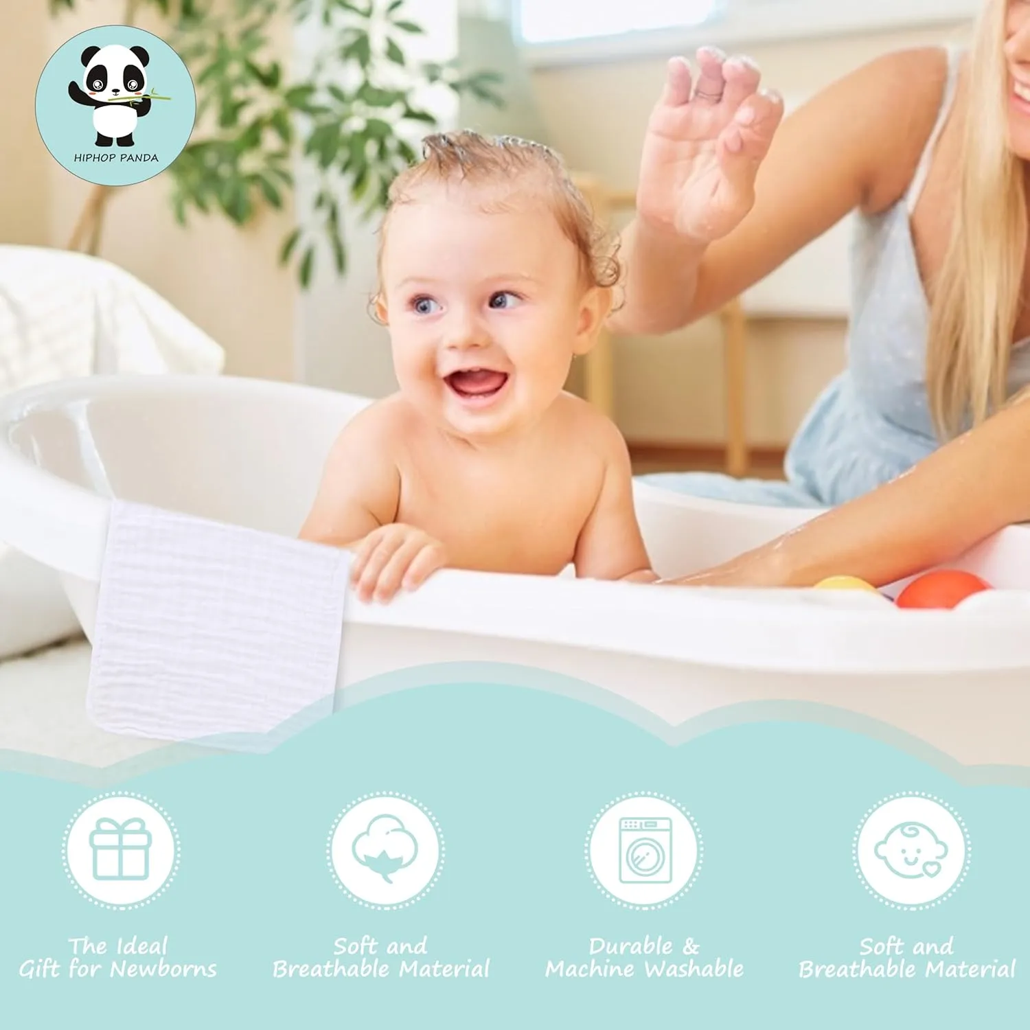 HIPHOP PANDA 20 Pack 6-Layers Muslin Burp Cloths Large - Durable 100% Cotton - Baby Essentials Extra Absorbent and Soft Boys & Girls Rags for Newborn Registry (White, 20" X10")