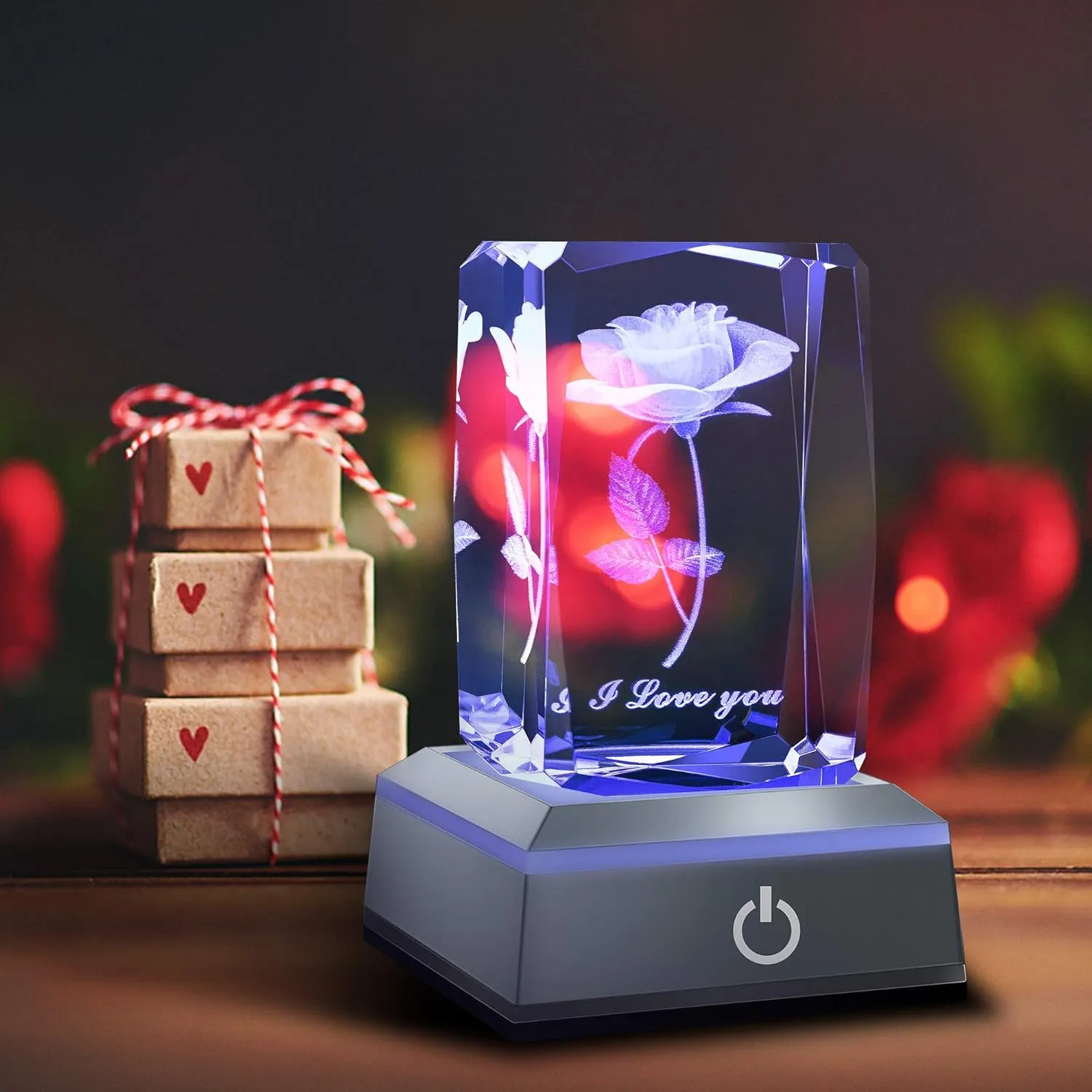 hochance 3D Rose Crystal Multicolor Nightlight - I Love You Decolamp,Mothers Day Gifts Ideas for Mom Wife from Daughter Husband,Valentines Anniversary Birthday Presents for Girlfriend Couple Her