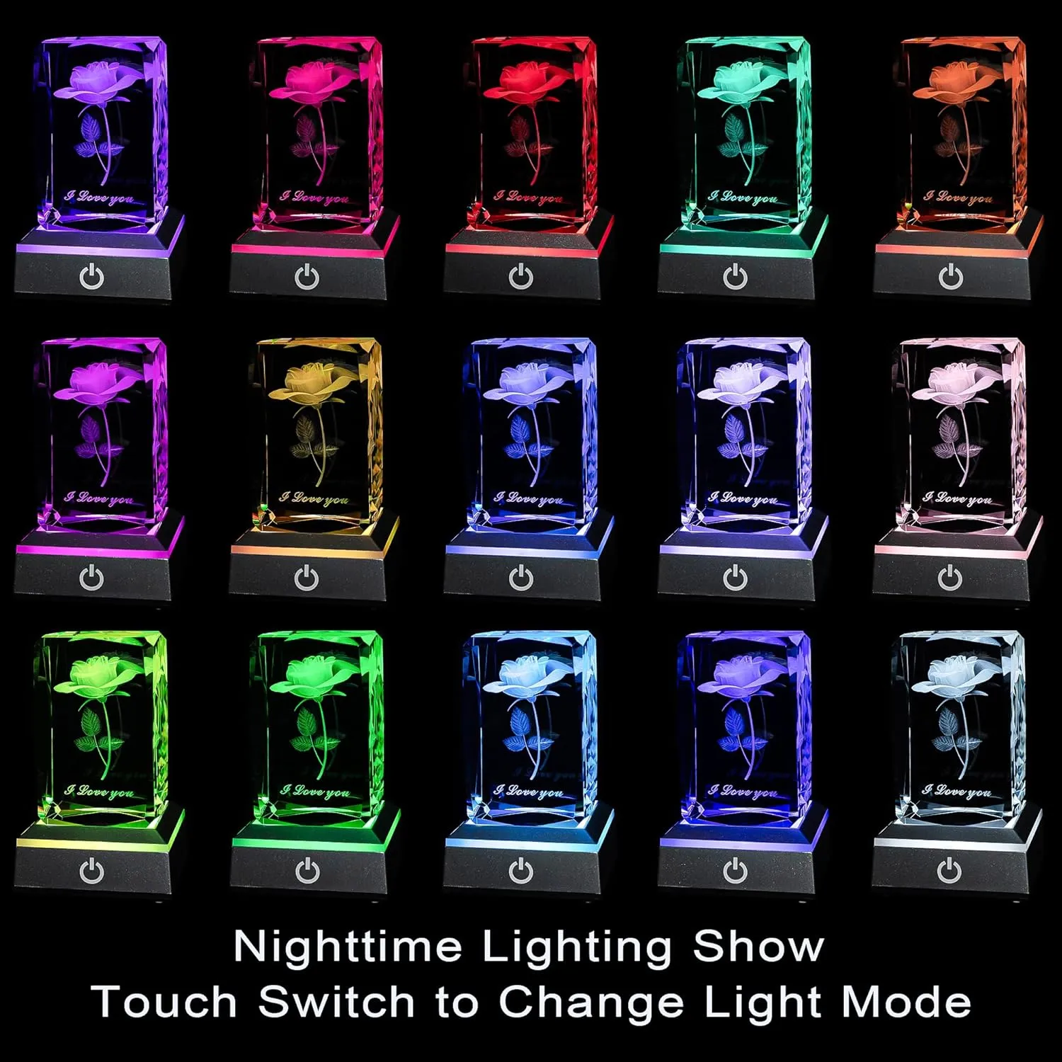hochance 3D Rose Crystal Multicolor Nightlight - I Love You Decolamp,Mothers Day Gifts Ideas for Mom Wife from Daughter Husband,Valentines Anniversary Birthday Presents for Girlfriend Couple Her