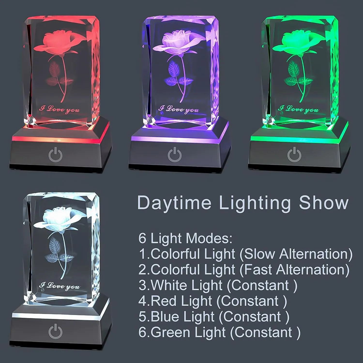 hochance 3D Rose Crystal Multicolor Nightlight - I Love You Decolamp,Mothers Day Gifts Ideas for Mom Wife from Daughter Husband,Valentines Anniversary Birthday Presents for Girlfriend Couple Her