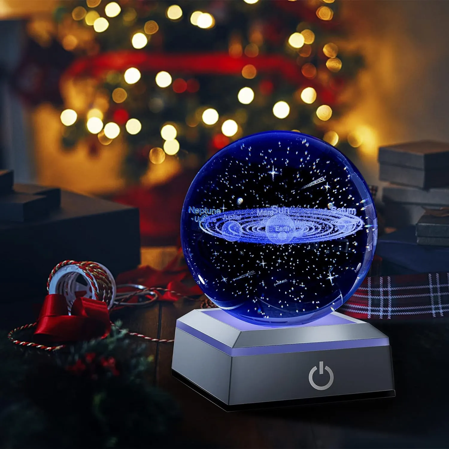 hochance 3D Solar System Crystal Ball Nightlight Multicolor Decolamp for Science Astronomy Space,for Boyfriends Husband Him,Presents for Fathers Kids Boys Birthday