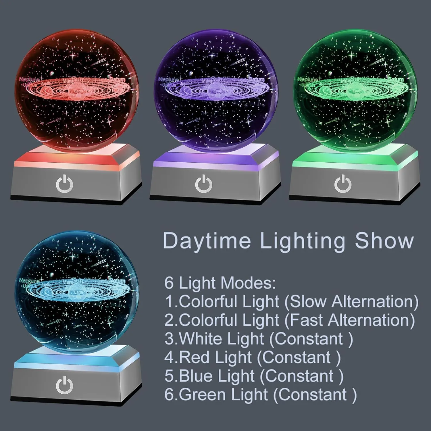 hochance 3D Solar System Crystal Ball Nightlight Multicolor Decolamp for Science Astronomy Space,for Boyfriends Husband Him,Presents for Fathers Kids Boys Birthday