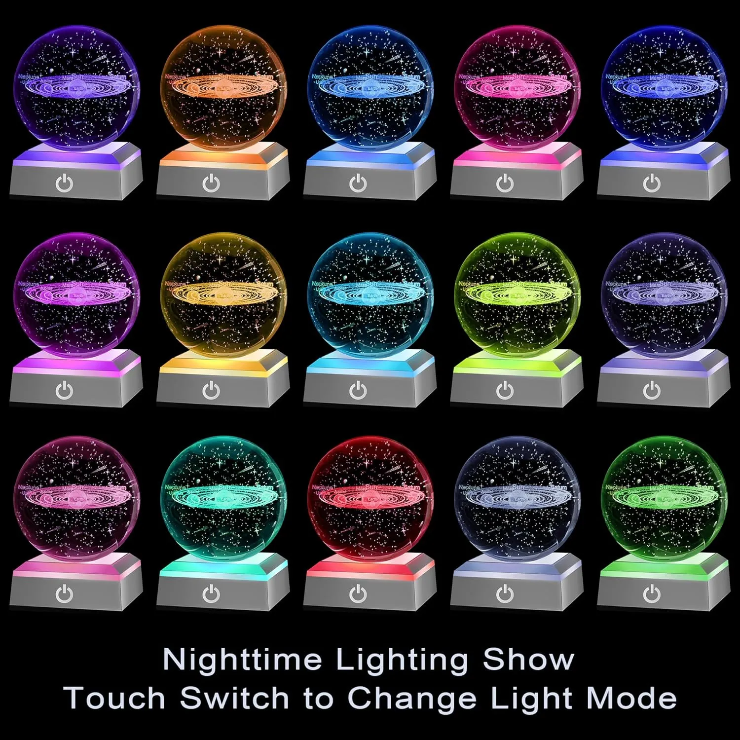 hochance 3D Solar System Crystal Ball Nightlight Multicolor Decolamp for Science Astronomy Space,for Boyfriends Husband Him,Presents for Fathers Kids Boys Birthday