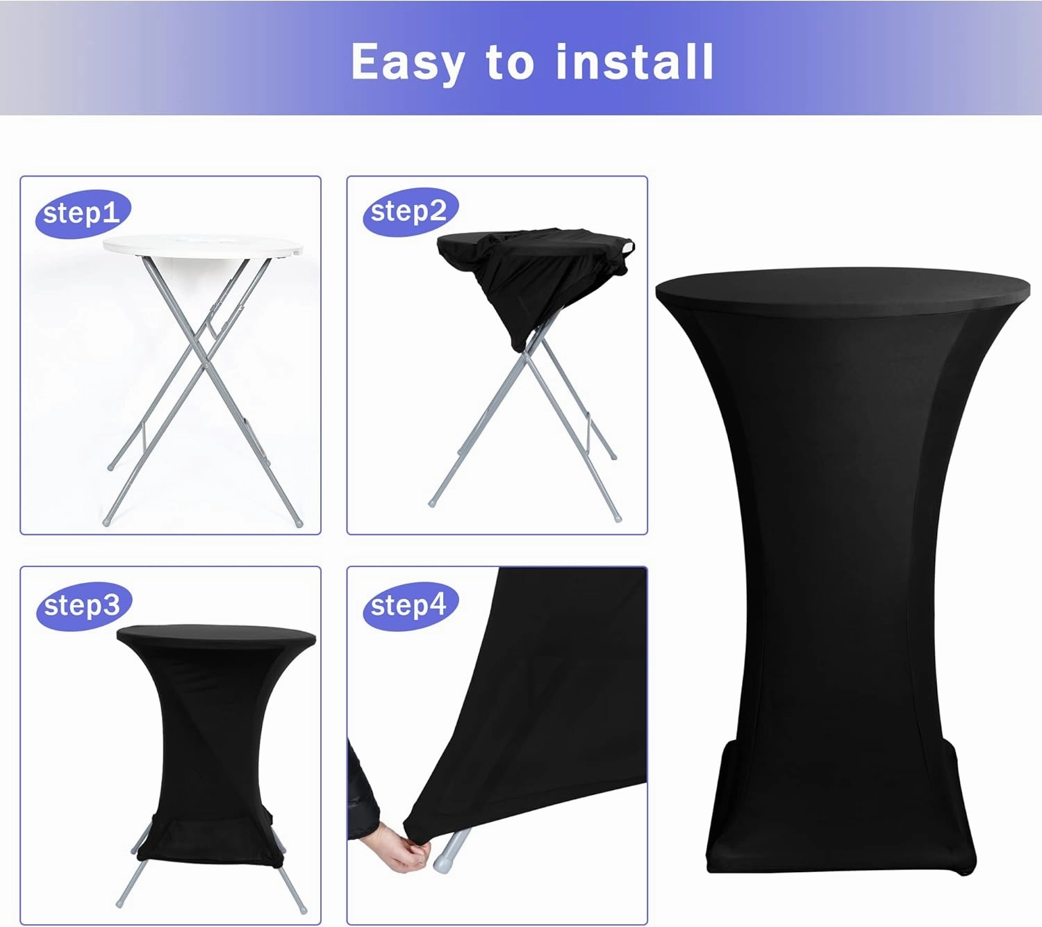 HolidayIdeas Cocktail Table Covers, 2 Pack - Fitted Stretch Spandex Square Corners Cocktail Tablecloths,High Top Table Cloths (Black, Fit for 30"-32" Diameter x 43" Height Tables)