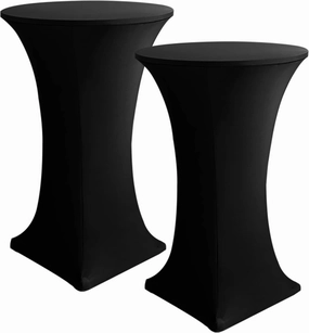 HolidayIdeas Cocktail Table Covers, 2 Pack - Fitted Stretch Spandex Square Corners Cocktail Tablecloths,High Top Table Cloths (Black, Fit for 30"-32" Diameter x 43" Height Tables)