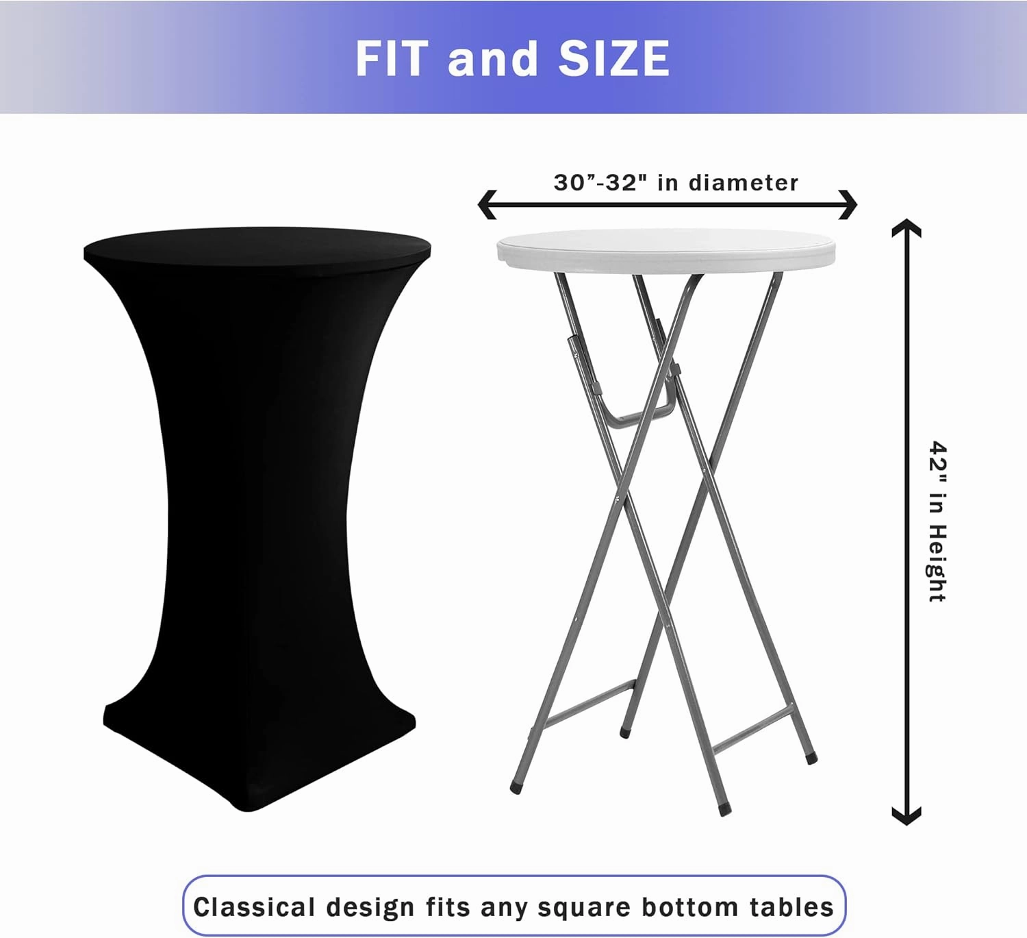 HolidayIdeas Cocktail Table Covers, 2 Pack - Fitted Stretch Spandex Square Corners Cocktail Tablecloths,High Top Table Cloths (Black, Fit for 30"-32" Diameter x 43" Height Tables)