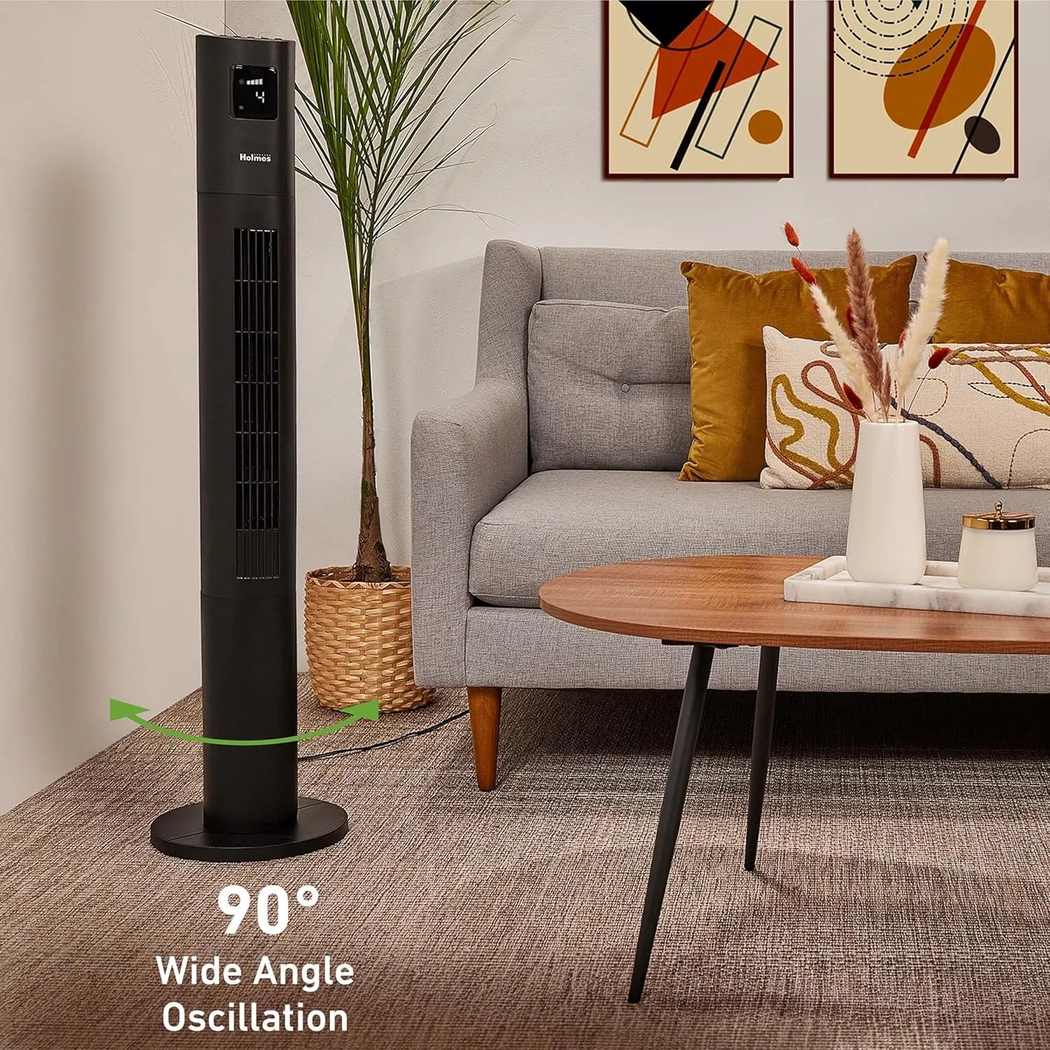 HOLMES STACK-N-CONNECT 45" Digital Tower Fan, ClearRead Display, Bonus Storage Bag, 90° Oscillation, 4 Speeds, 4 Modes, 8-Hour Timer, Home, Ideal for Bedroom or Office, Remote Control, Matte Black