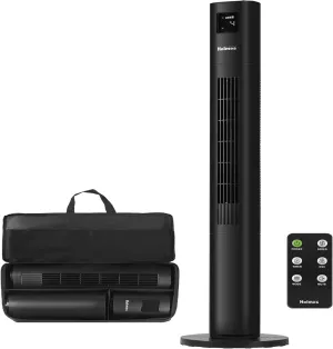 HOLMES STACK-N-CONNECT 45" Digital Tower Fan, ClearRead Display, Bonus Storage Bag, 90° Oscillation, 4 Speeds, 4 Modes, 8-Hour Timer, Home, Ideal for Bedroom or Office, Remote Control, Matte Black