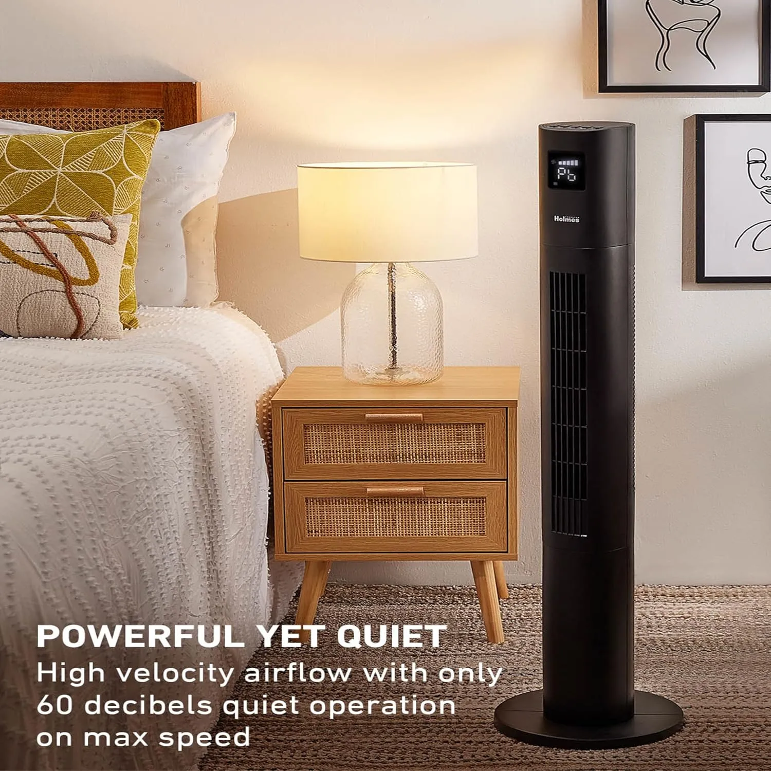 HOLMES STACK-N-CONNECT 45" Digital Tower Fan, ClearRead Display, Bonus Storage Bag, 90° Oscillation, 4 Speeds, 4 Modes, 8-Hour Timer, Home, Ideal for Bedroom or Office, Remote Control, Matte Black