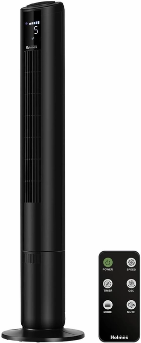HOLMES 42" Digital Tower Fan, ClearRead Display, 90° Oscillation, 5 Speeds, 4 Modes, 8-Hour Timer, Home, Bedroom or Office, Remote Control, Matte Black