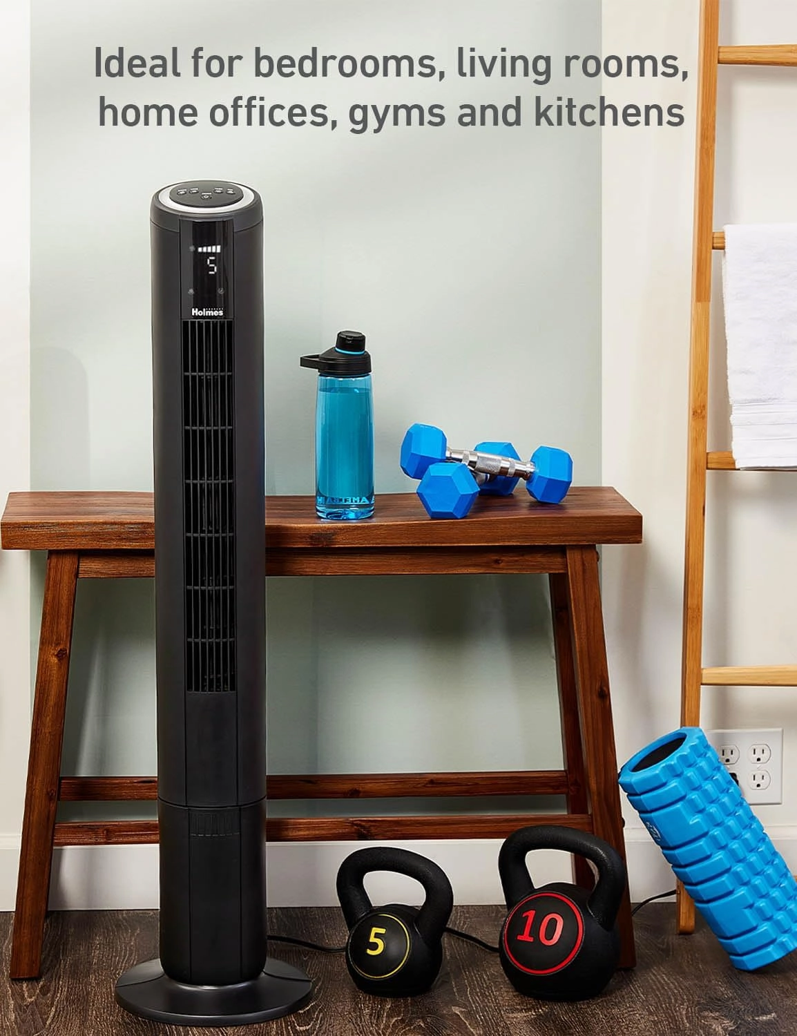 HOLMES 42" Digital Tower Fan, ClearRead Display, 90° Oscillation, 5 Speeds, 4 Modes, 8-Hour Timer, Home, Bedroom or Office, Remote Control, Matte Black