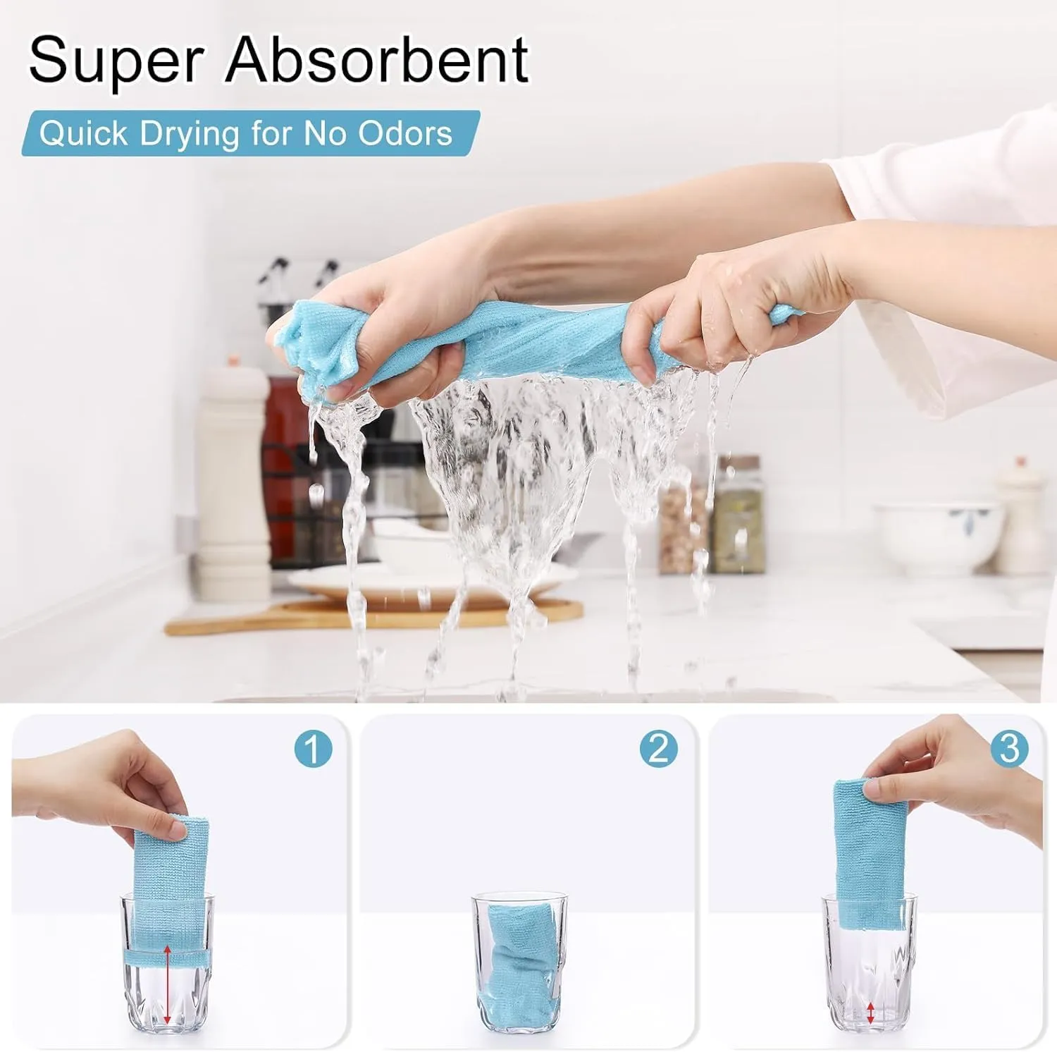 Homaxy Tear Away Dish Cloths Rolls, 75 Sheets-11.8" X 11.8", Reusable Washable Dish Towels for Kitchen, Ultra Absorbent and Quick Drying Microfiber Cleaning Rags, Aqua
