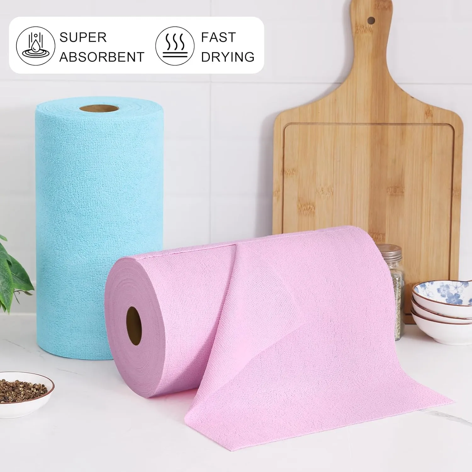 Homaxy Tear Away Dish Cloths Rolls, 75 Sheets-11.8" X 11.8", Reusable Washable Dish Towels for Kitchen, Ultra Absorbent and Quick Drying Microfiber Cleaning Rags, Aqua