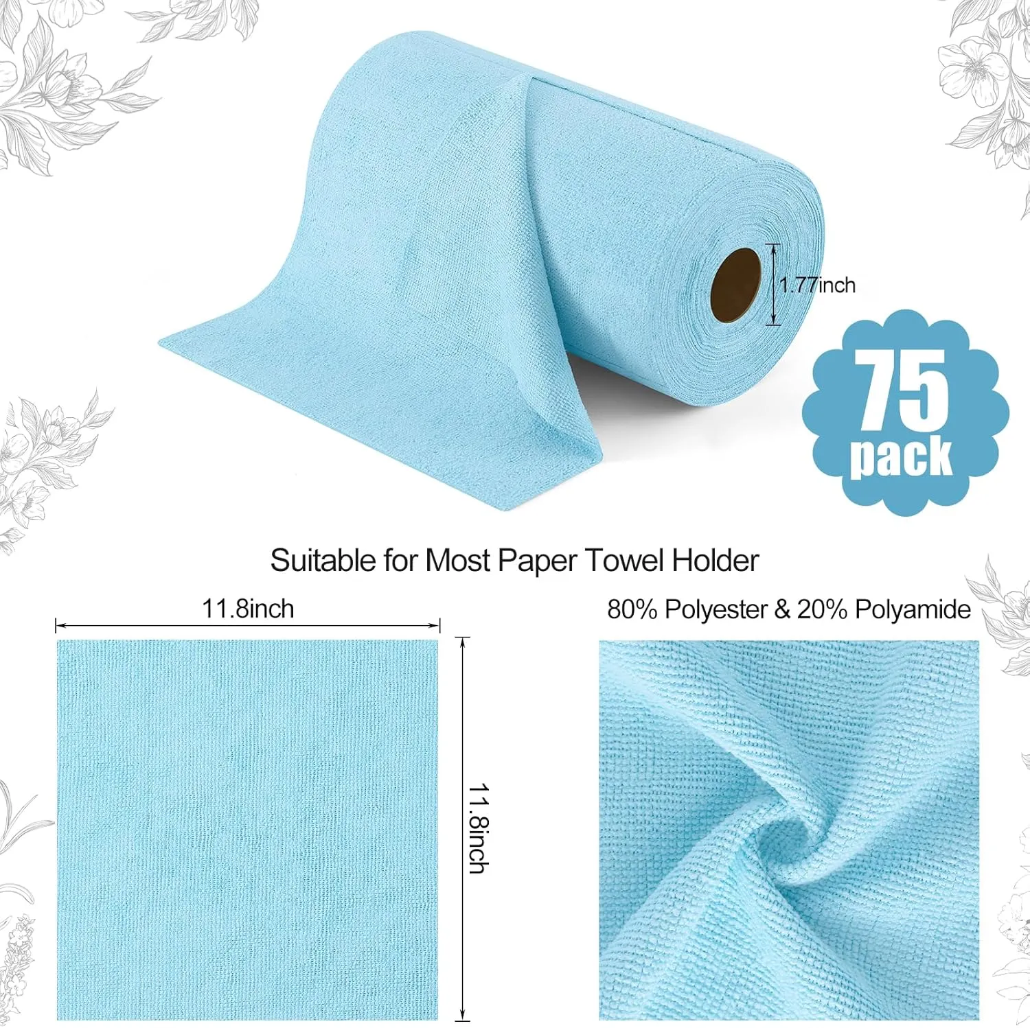 Homaxy Tear Away Dish Cloths Rolls, 75 Sheets-11.8" X 11.8", Reusable Washable Dish Towels for Kitchen, Ultra Absorbent and Quick Drying Microfiber Cleaning Rags, Aqua