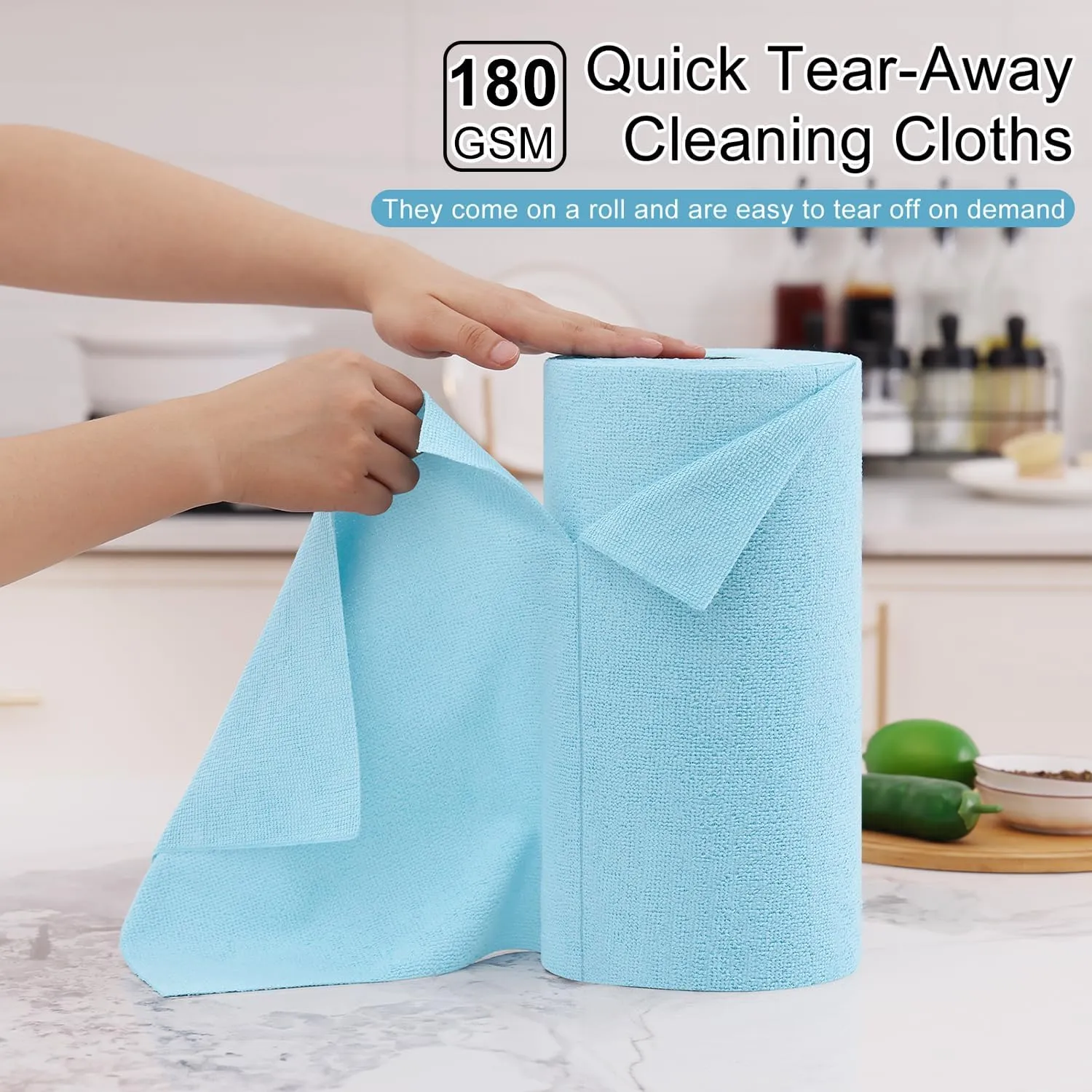 Homaxy Tear Away Dish Cloths Rolls, 75 Sheets-11.8" X 11.8", Reusable Washable Dish Towels for Kitchen, Ultra Absorbent and Quick Drying Microfiber Cleaning Rags, Aqua