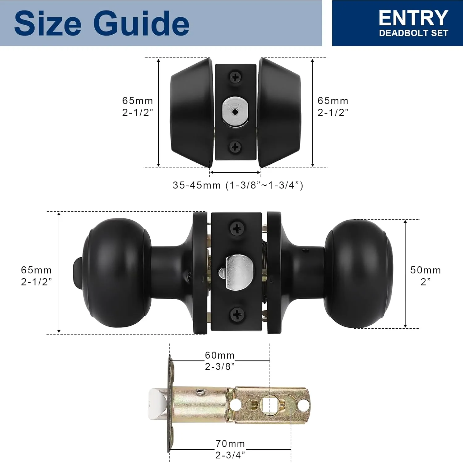 home improvement direct 1 Pack Matte Black Entry Door Knobs with Matching Double Cylinder Deadbolt Combo Pack, Keyed Alike Door Lockset, Reversible for Right and Left Handed