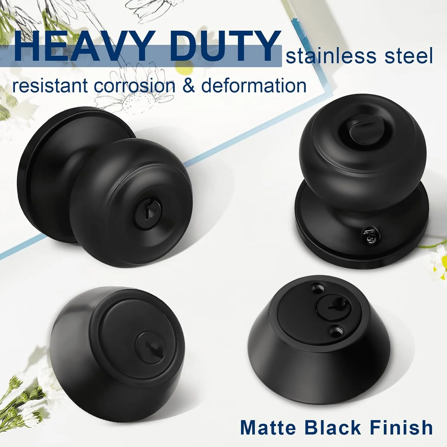 home improvement direct 1 Pack Matte Black Entry Door Knobs with Matching Double Cylinder Deadbolt Combo Pack, Keyed Alike Door Lockset, Reversible for Right and Left Handed