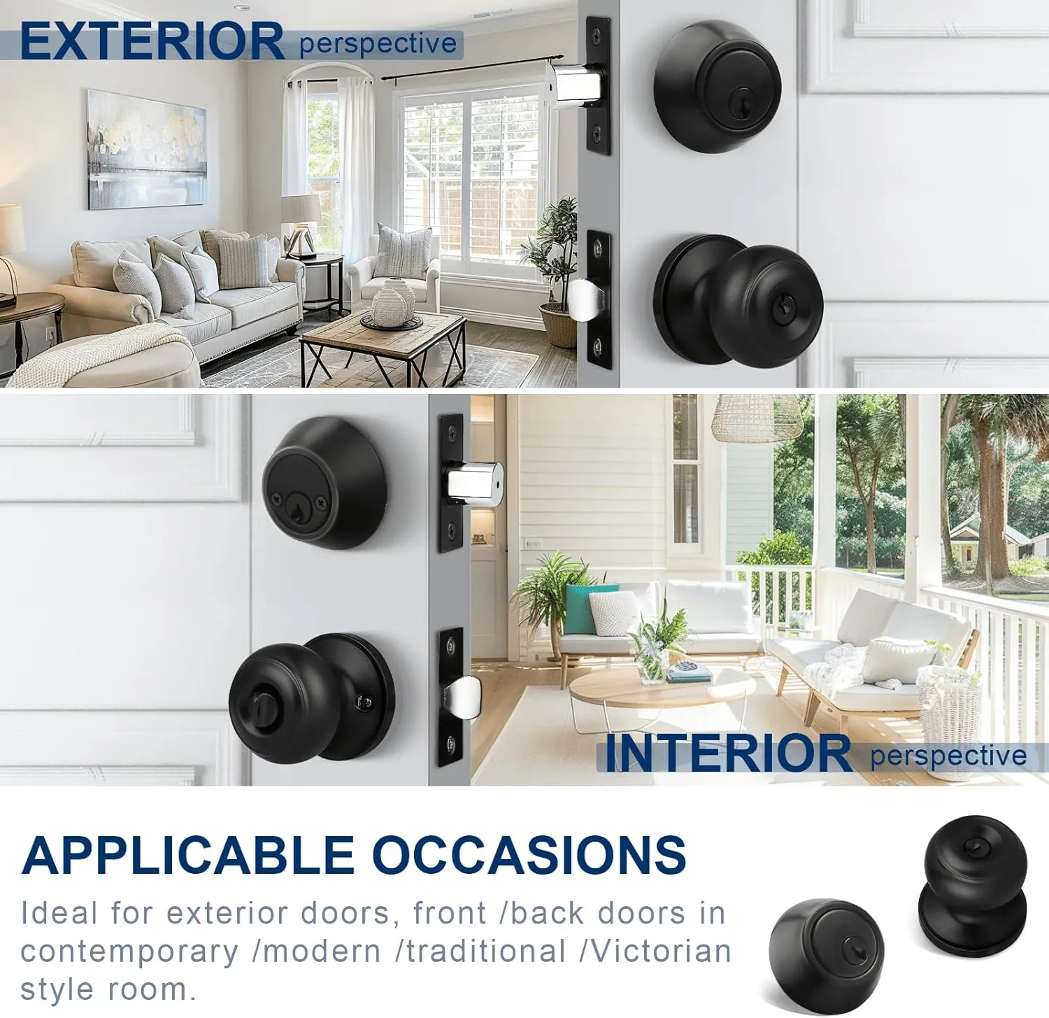 home improvement direct 1 Pack Matte Black Entry Door Knobs with Matching Double Cylinder Deadbolt Combo Pack, Keyed Alike Door Lockset, Reversible for Right and Left Handed