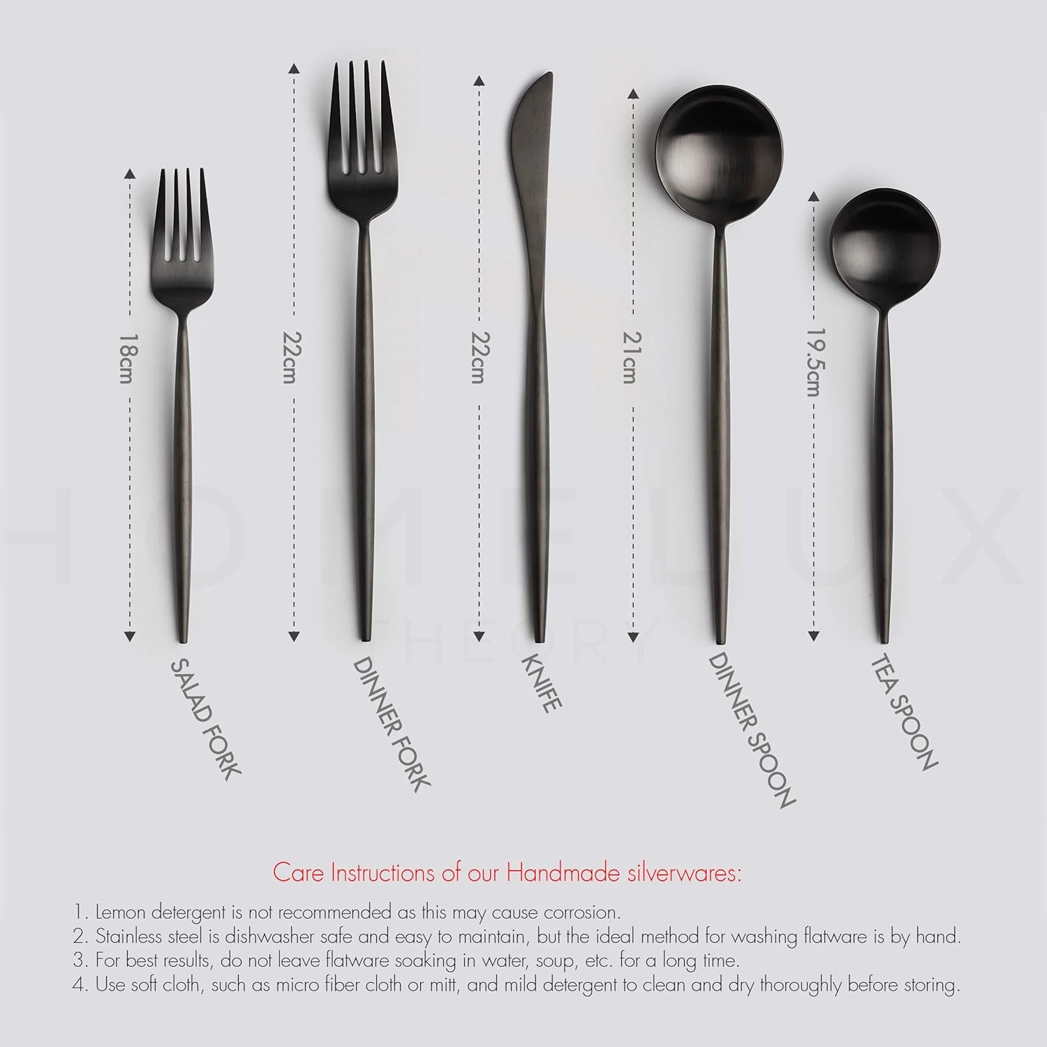 Homelux Theory 4 Sets of 5pc Matte Black 18/10 Stainless Steel Flatware, Stainless Steel Kitchen Utensils, Modern Utensils & Contemporary Flatware Set, Elegant Adaline Royal Forks Spoons Cutlery Set