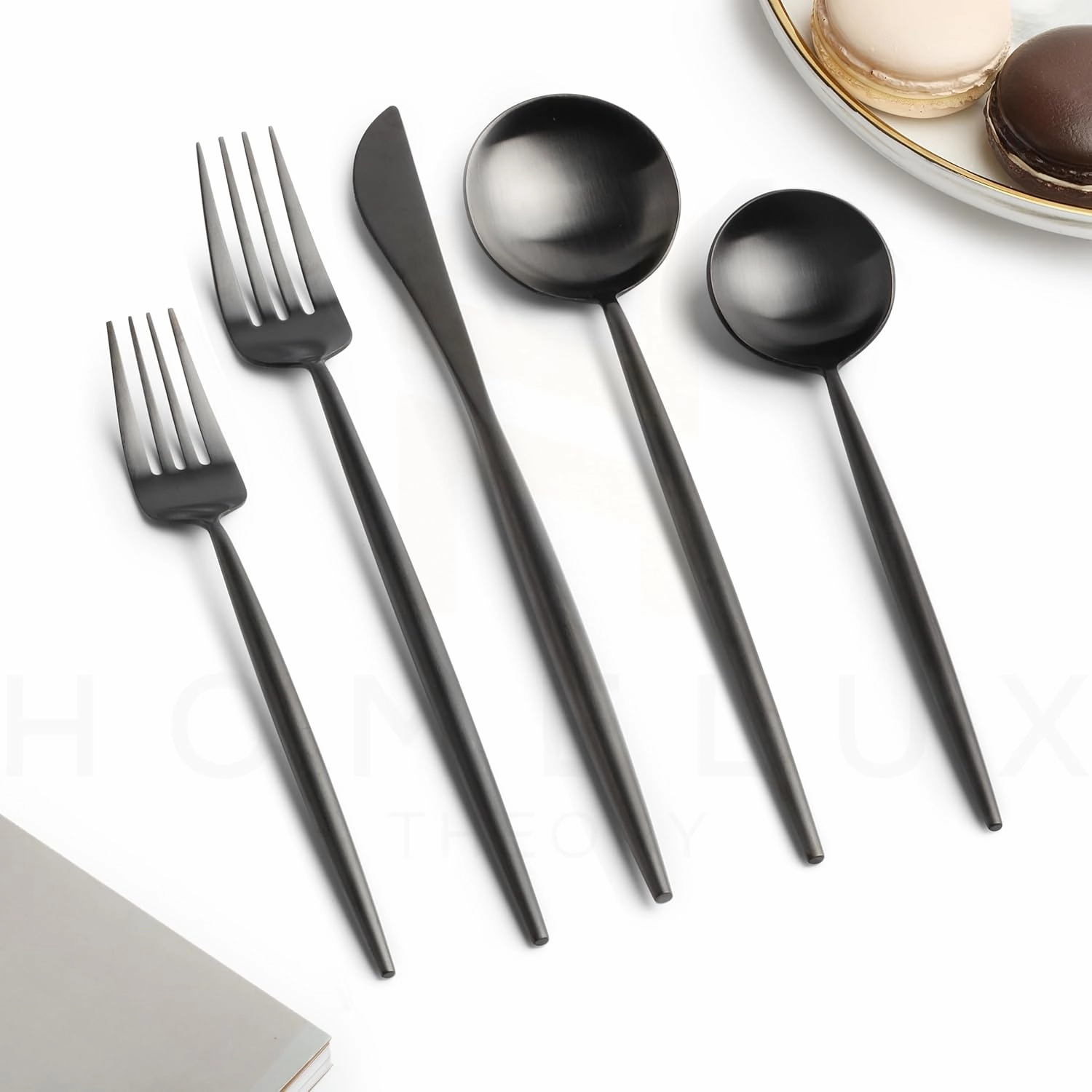 Homelux Theory 4 Sets of 5pc Matte Black 18/10 Stainless Steel Flatware, Stainless Steel Kitchen Utensils, Modern Utensils & Contemporary Flatware Set, Elegant Adaline Royal Forks Spoons Cutlery Set