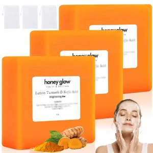 Honey Glow Lemon Turmeric Kojic Soap Bar, Honey Glow Turmeric Soap, Lemon Kojic Soap, Turmerices Soapes Bar for Face ＆ Body, Natural Turmerics Handmade Soaps for All Skin Types (3PCS)