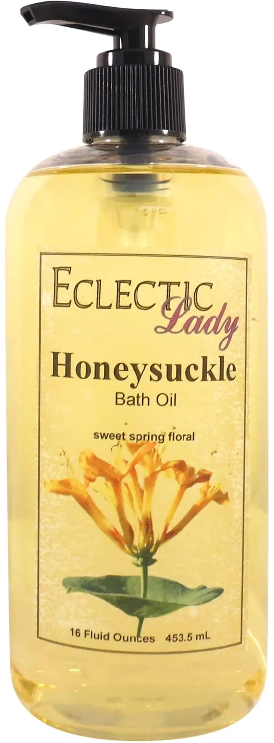 Honeysuckle Bath Oil by Eclectic Lady - Scented Bath Oil - Relaxing & Moisturizing Bathing Oil - Fragrance Body Oil For Dry & Rough Sensitive Skin - Body Daily Nourishing Shower Oil (16 oz)