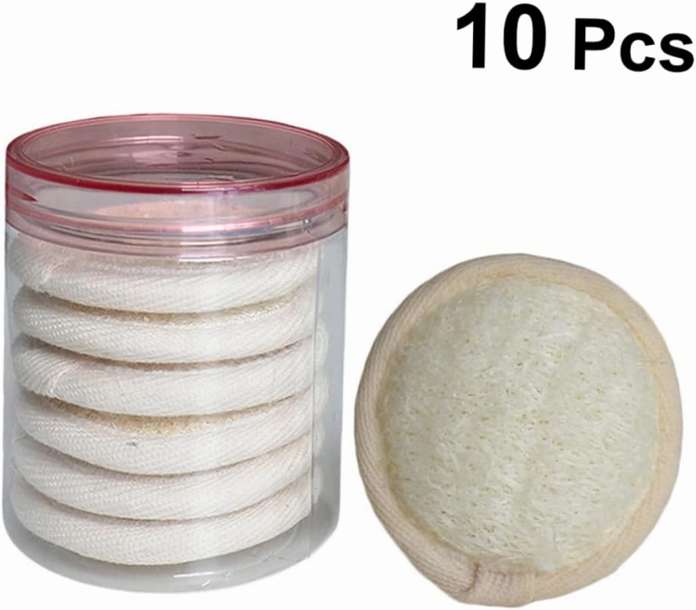 Housoutil 3pcs Makeup Remover Pads Gentle Exfoliating Loofah Sponges for Deep Cleansing Suitable for All Skin Types and Reusable Facial Wipes Jar