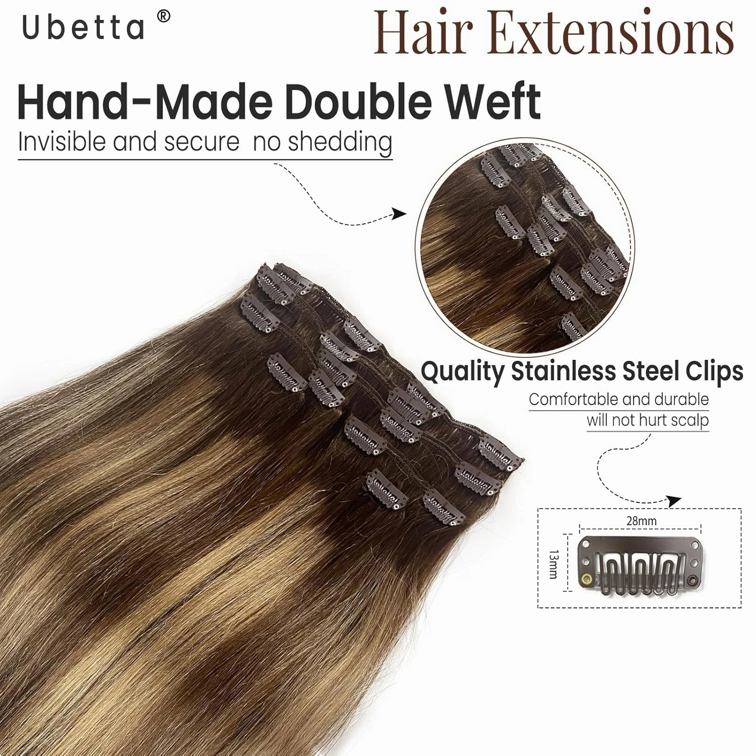 Human Hair Clip in Extensions, Chocolate Brown Balayage Caramel Blonde Clip in Hair Extensions Real Human Hair, 14 Inch 7 Pieces Double Weft Remy Human Hair Clip in Hair Extensions 70G for Women