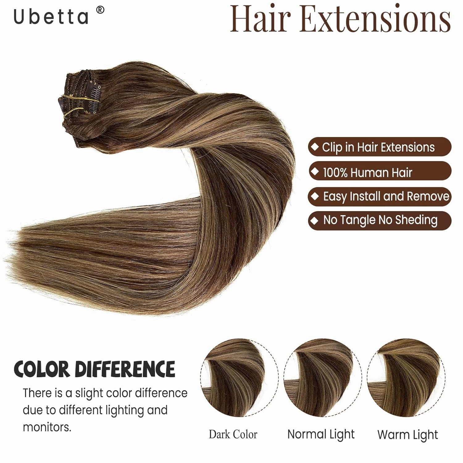 Human Hair Clip in Extensions, Chocolate Brown Balayage Caramel Blonde Clip in Hair Extensions Real Human Hair, 14 Inch 7 Pieces Double Weft Remy Human Hair Clip in Hair Extensions 70G for Women