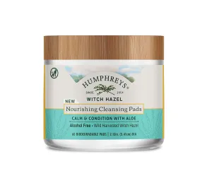 Humphreys Witch Hazel Nourishing Cleansing Pads | Wild Harvested Witch Hazel & Aloe | Alcohol-Free | Natural | Hydrating | Biodegradable | 60 Pads