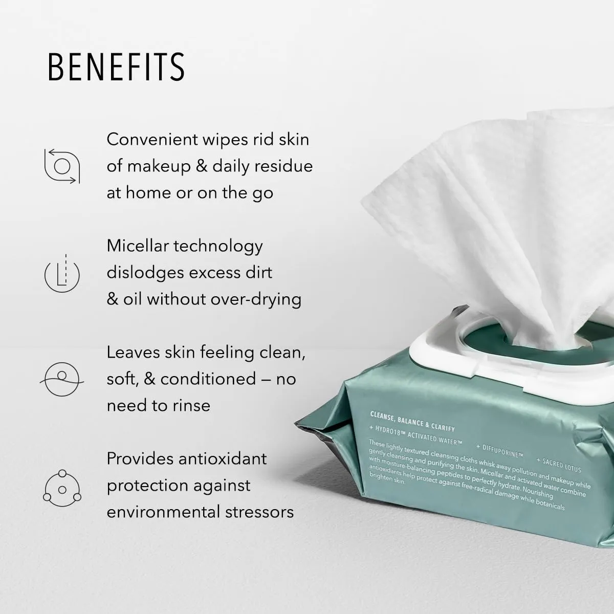 HydroPeptide HydroActive Cleanse, Micellar Facial Cloths, Gently Cleanses Skin, Hydrating and Nourishing, 30 Count