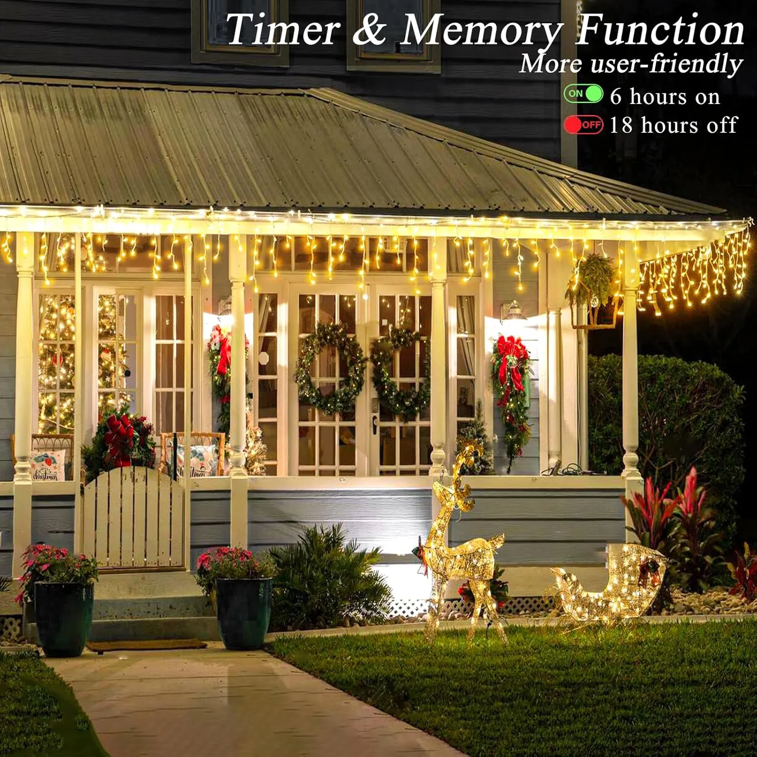 Icicle Christmas Lights Outdoor, 33ft 400 LED Icicle Lights for Outside, Plug in Twinkle Lights Indoor with 8 Modes Timer Waterproof for House Holiday Decor Wedding Christmas Decorations (Warm White)