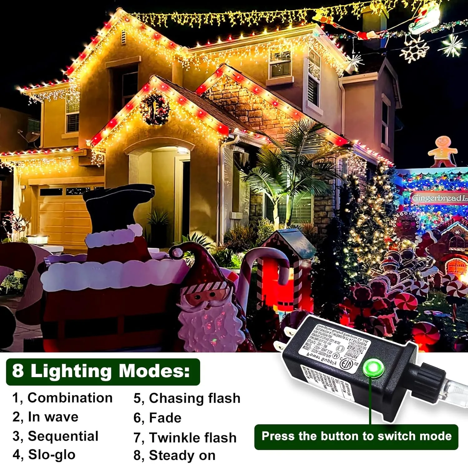 Icicle Christmas Lights Outdoor, 33ft 400 LED Icicle Lights for Outside, Plug in Twinkle Lights Indoor with 8 Modes Timer Waterproof for House Holiday Decor Wedding Christmas Decorations (Warm White)