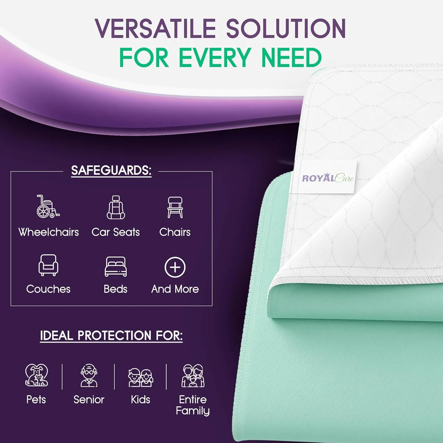 Incontinence Bed Pads - Reusable Waterproof Underpad Chair, Sofa and Mattress Protectors - Highly Absorbent, Machine Washable - for Children, Pets and Seniors (34x52 (Pack of 2), Green)