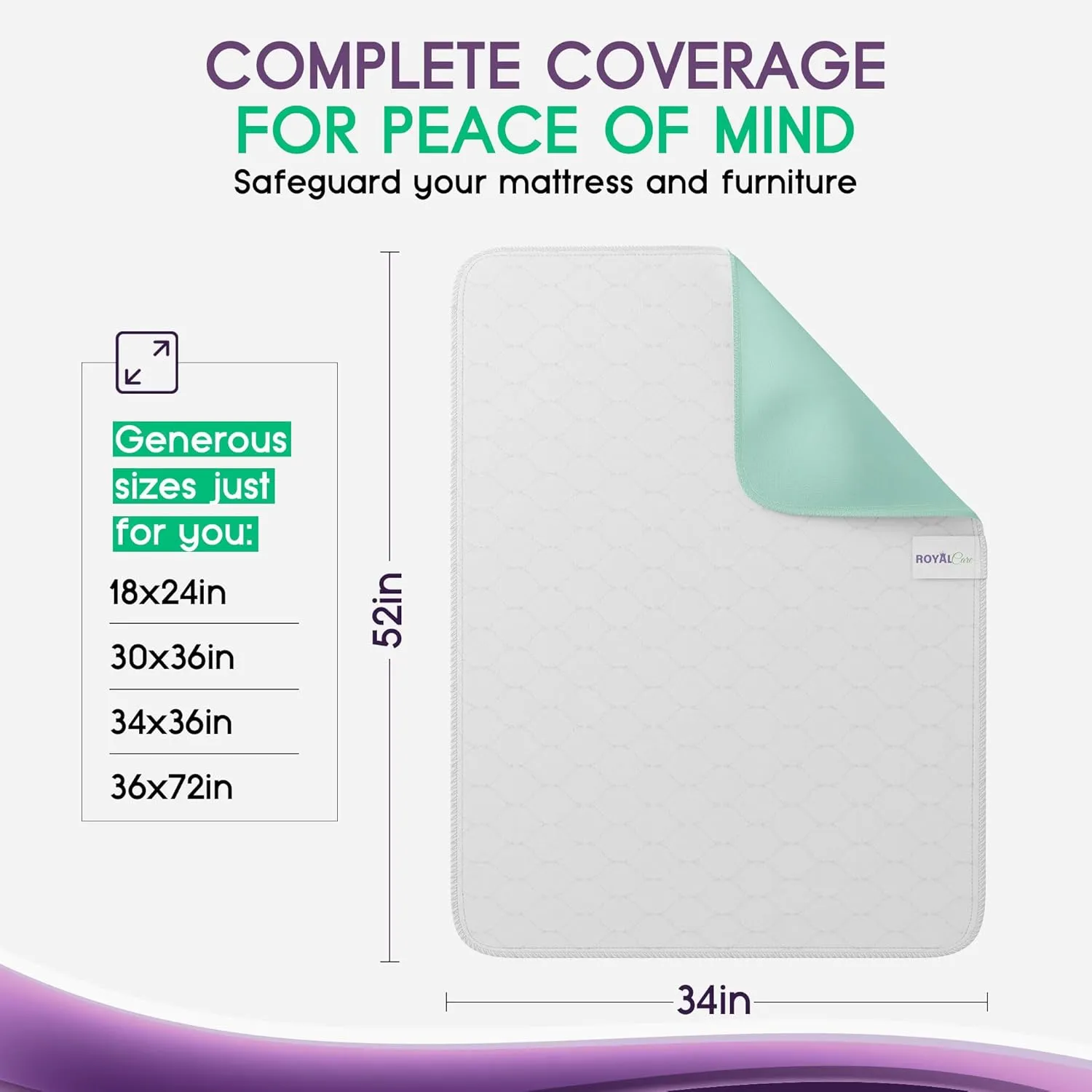 Incontinence Bed Pads - Reusable Waterproof Underpad Chair, Sofa and Mattress Protectors - Highly Absorbent, Machine Washable - for Children, Pets and Seniors (34x52 (Pack of 2), Green)