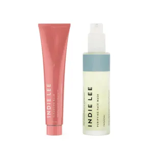 Indie Lee Double Duty Skin Care Bundle for Oily & Acne-Prone Skin - Double Cleansing Kit - Includes Cleansing Balm & Makeup Remover and Purifying Face Wash (2 Count, 90ml/125ml)