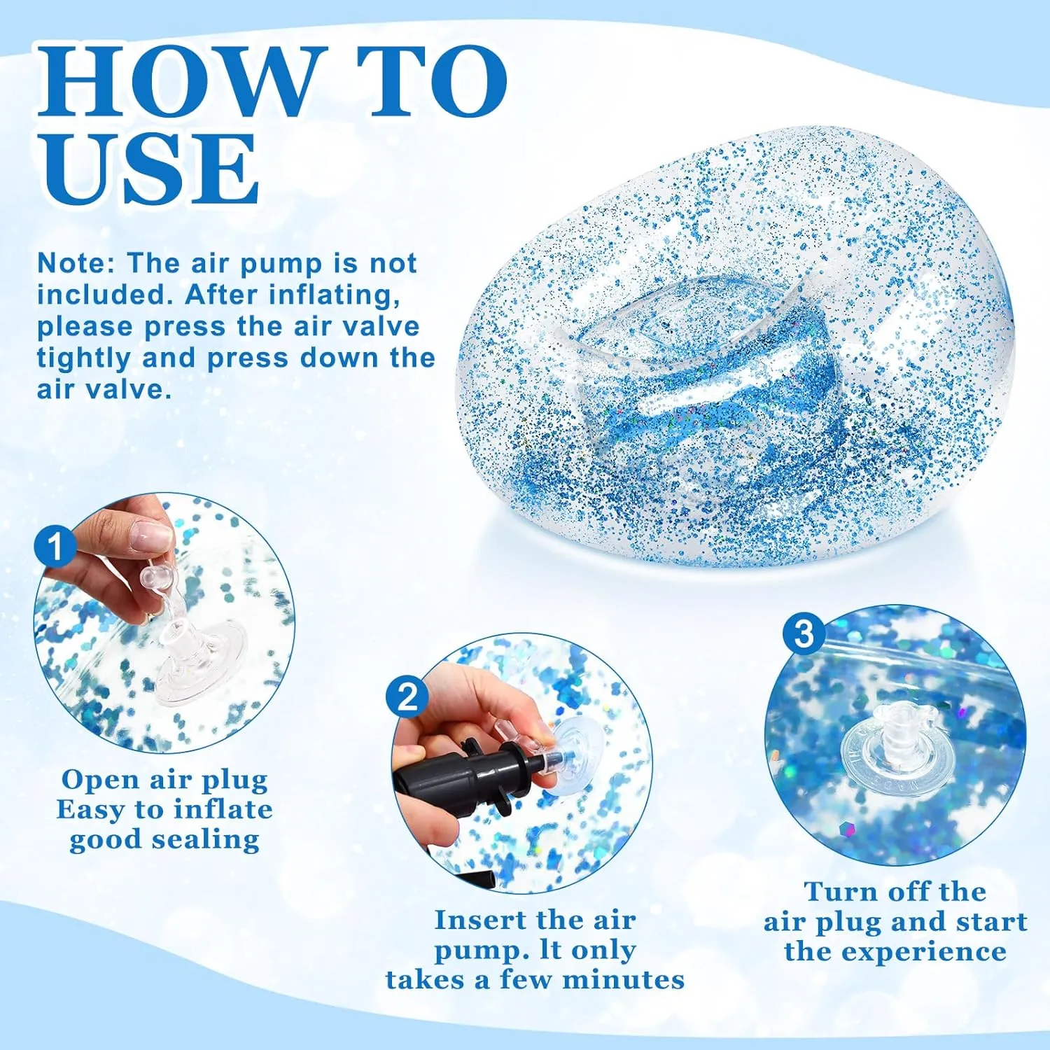 Inflatable Bean Bag Chair for Adult Bean Bag Sofa Chair Blow up Inflatable Furniture for Outdoor Living Room Bedroom Balcony Travel Party Gift Accessories(Pink and Blue Glitter,2 Pcs)
