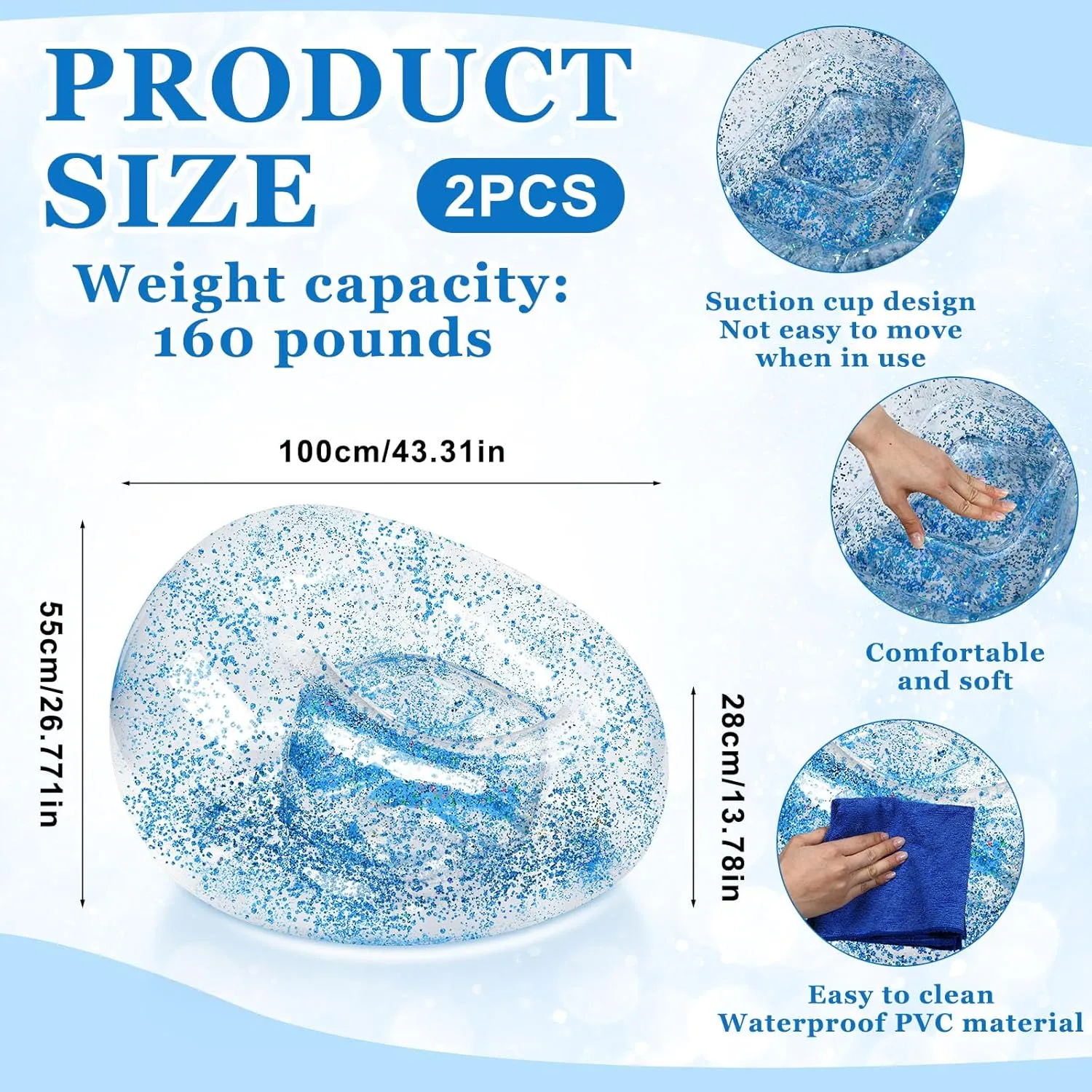 Inflatable Bean Bag Chair for Adult Bean Bag Sofa Chair Blow up Inflatable Furniture for Outdoor Living Room Bedroom Balcony Travel Party Gift Accessories(Pink and Blue Glitter,2 Pcs)