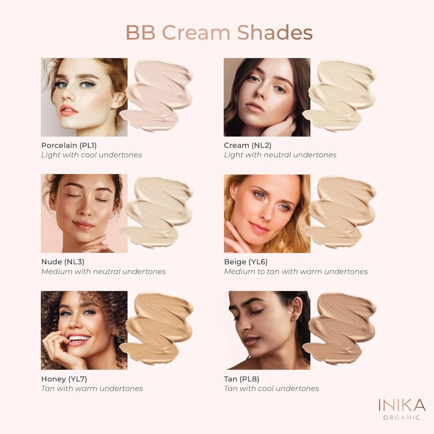 INIKA Organic BB Cream Foundation - Vegan Makeup with Hydrating Prickly Pear, Jojoba, and Pomegranate Seed Oil- Lightweight, Radiant BB Glow for Balanced Skin Tone, NUDE 1 fl oz