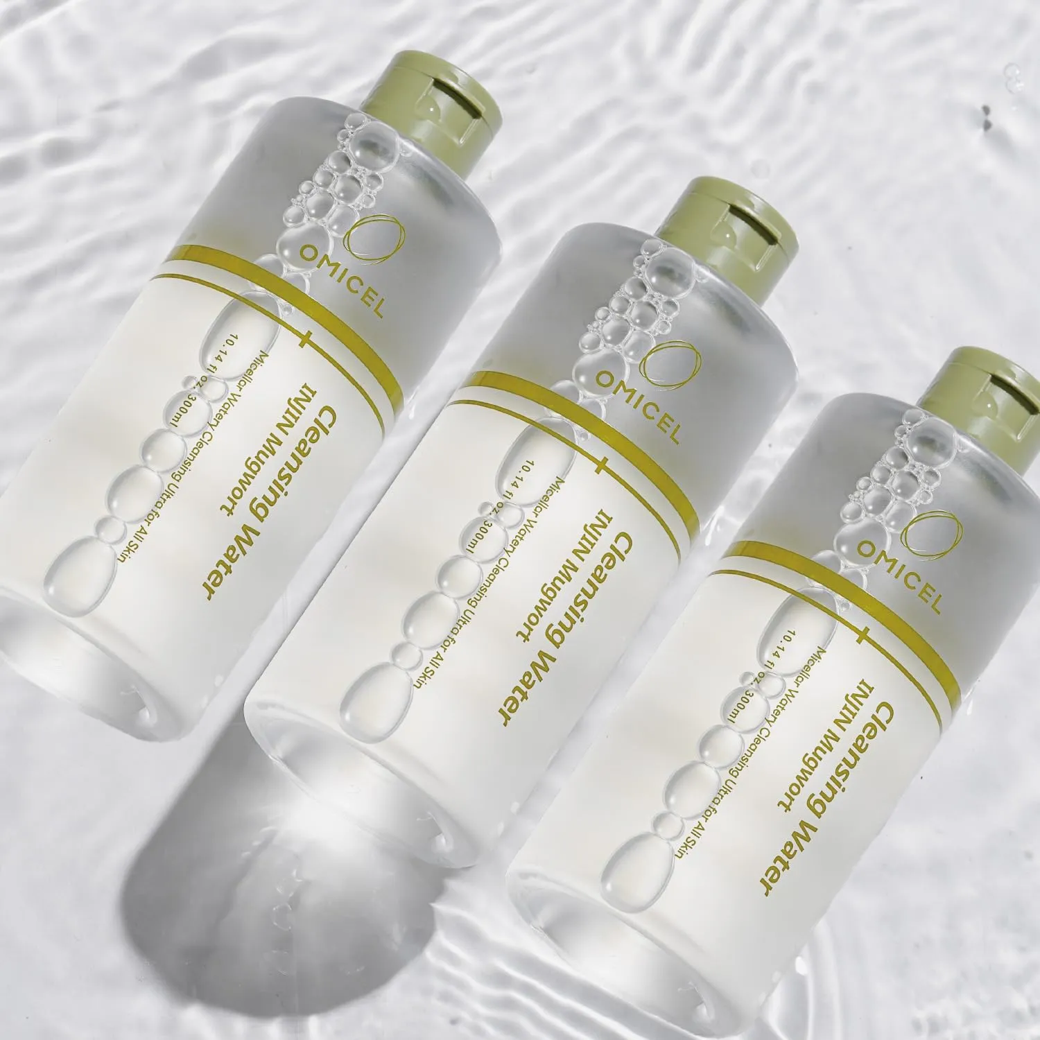 INJIN Mugwort Mineral Cleansing Water (3 Count) - Gentle Makeup Remover | Micellar Water with Tea Tree Leaf Water | Glucose-Infused Formula for Effective Cleansing