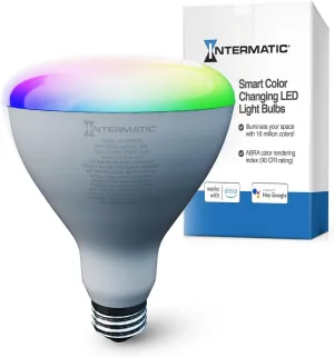 Intermatic ABRA BR30 Wi-Fi Smart Bulb, 750 Lumens - Voice Controlled RGB Color Changing LED, Compatible with Alexa & Google Home - Timers & Schedules, No Hub Required (1 Pack)